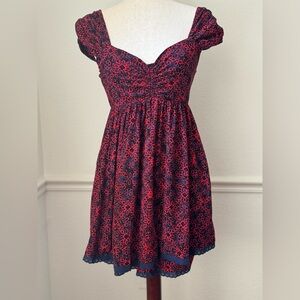 Free People blue and red cap sleeve dress size small.